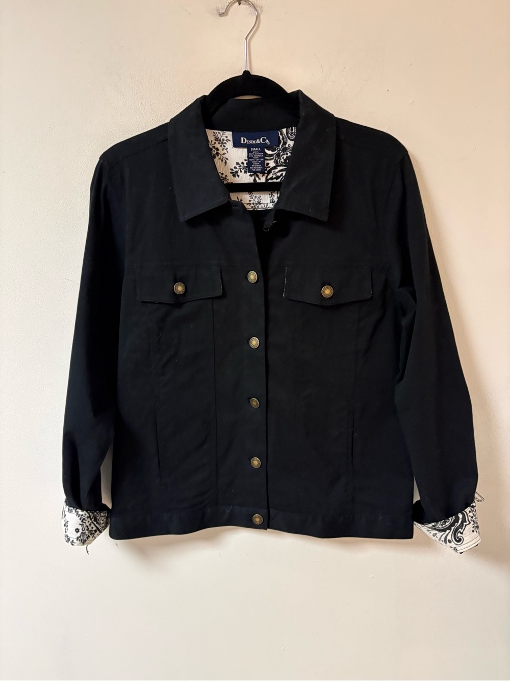 Denim & Co Women's Black Button-Front Jacket Pockets Small